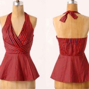 Anthropologie Odille Striped Peplum Halter Top size 14